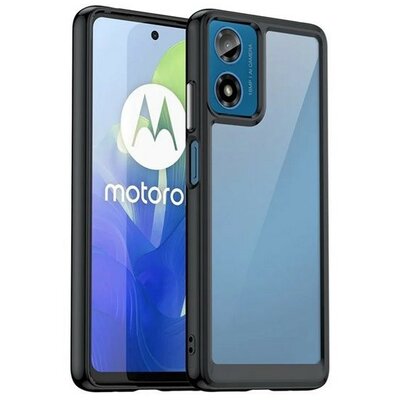 Motorola Moto G04 / G24, Műanyag hátlap védőtok + szilikon keret, közepesen ütésálló, átlátszó hátlap, fekete