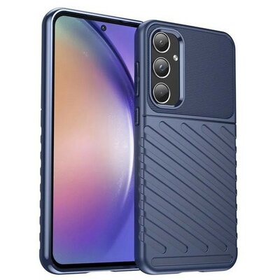 Samsung Galaxy A55 5G SM-A556B, Szilikon tok, közepesen ütésálló, domború csíkos minta, sötétkék