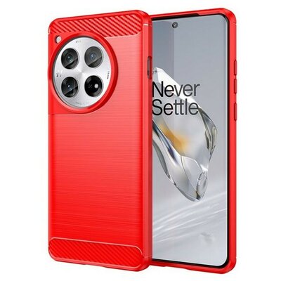 OnePlus 12, Szilikon tok, közepesen ütésálló, szálcsiszolt, karbon minta, piros