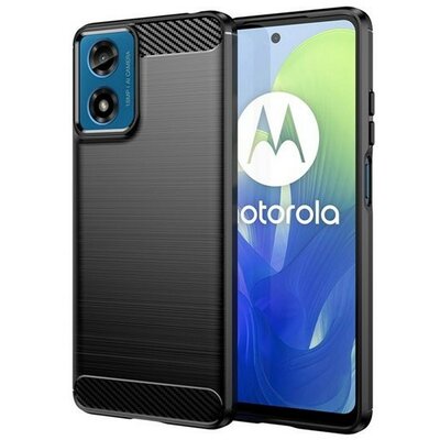 Motorola Moto G04 / G24, Szilikon tok, közepesen ütésálló, szálcsiszolt, karbon minta, fekete