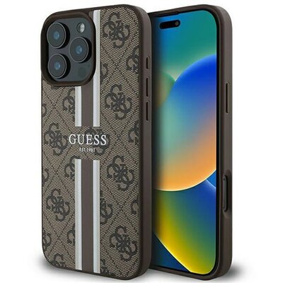 Guess 4G Printed Stripes MagSafe Apple iPhone 16 Pro Max hátlap tok, barna GUHMP16XP4RPSW