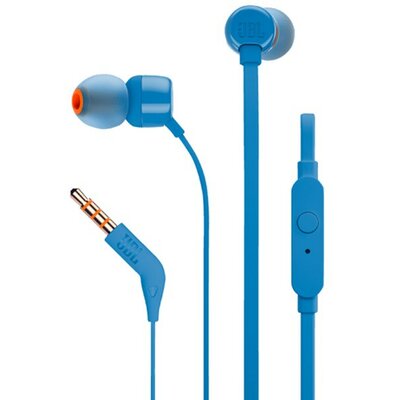 Vezetékes sztereó fülhallgató, 3.5 mm, mikrofon, funkció gomb, JBL T110, kék, gyári