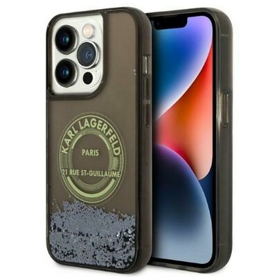 Karl Lagerfeld Liquid Glitter RSG Apple iPhone 14 Pro hátlap tok, fekete