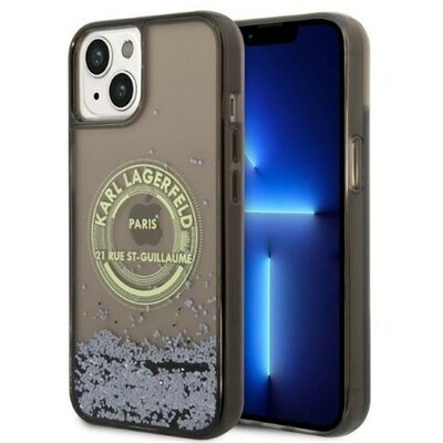 Karl Lagerfeld Liquid Glitter RSG Apple iPhone 14 hátlap tok, fekete