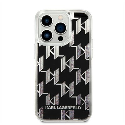 Karl Lagerfeld Liquid Glitter Monogram Apple iPhone 14 Pro hátlap tok, fekete