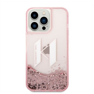 Karl Lagerfeld Liquid Glitter Big KL Apple iPhone 14 Pro hátlap tok, rózsaszín