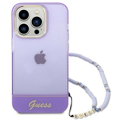 Guess Translucent Pearl Strap Apple iPhone 14 Pro hátlap tok , lila