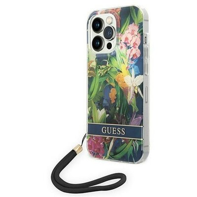 Guess Flower Strap Apple iPhone 14 Pro Max hátlap tok, kék