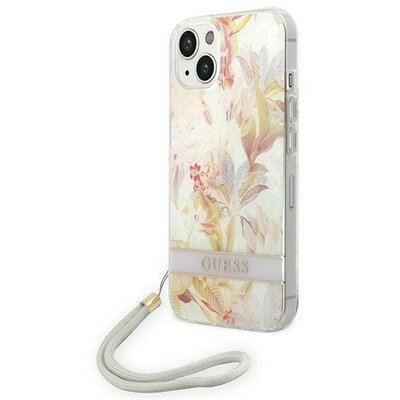 Guess Flower Strap Apple iPhone 14 Plus hátlap tok, lila