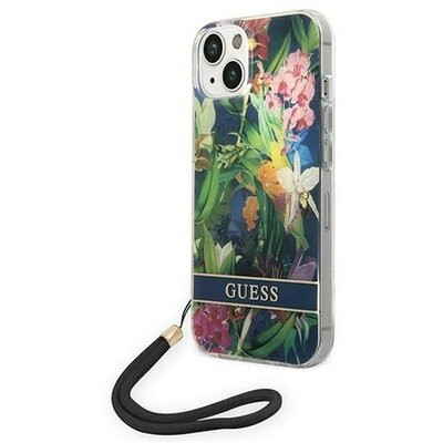 Guess Flower Strap Apple iPhone 14 Plus hátlap tok, kék