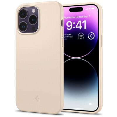 Apple iPhone 14 Pro, Műanyag hátlap védőtok, Spigen Thin Fit, homok-beige