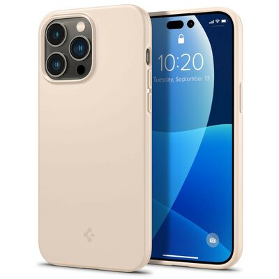 Apple iPhone 14 Pro Max, Műanyag hátlap védőtok, Spigen Thin Fit, homok-beige