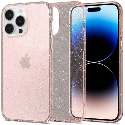 Apple iPhone 14 Pro, Szilikon tok, Spigen Liquid Crystal Glitter, átlátszó/vörösarany