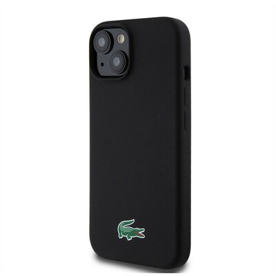 Lacoste Microfiber Croc Logo MagSafe iPhone 15 szilikon tok, fekete