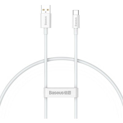 USB töltő- és adatkábel, USB Type-C, 25 cm, 6000mA, 100W, törésgátlóval, gyorstöltés, PD, QC, Baseus Superior, P10320102214-00, fehér