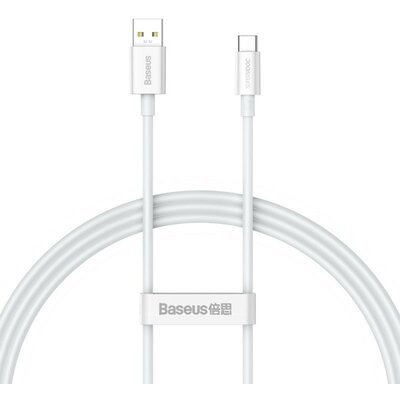 USB töltő- és adatkábel, USB Type-C, 100 cm, 65W, törésgátlóval, gyorstöltés, Baseus Superior, CAYS000902, fehér