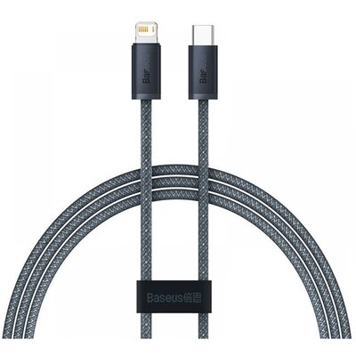 USB Type-C töltő- és adatkábel, Lightning, 100 cm, 20W, gyorstöltés, PD, cipőfűző minta, Baseus Dynamic, CALD000016, szürke