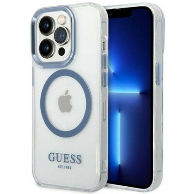 Guess Metal Outline Magsafe Apple iPhone 14 Pro hátlap tok, kék