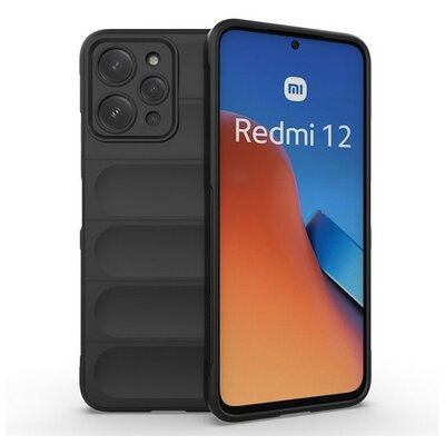 Xiaomi Redmi 12 4G / 12 5G / Note 12R, Szilikon tok, közepesen ütésálló, 3D minta, fekete