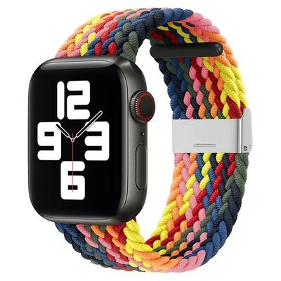 Apple Watch 1-6, SE, SE (2022) (42 / 44 mm) / Watch 7-9 (45 mm) / Watch Ultra (49 mm), textíl pótszíj, állítható, szőtt stílusú, szivárvány minta, kék