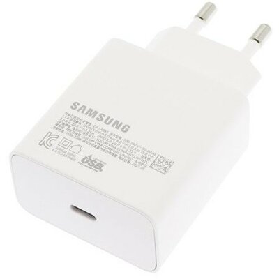 Hálózati töltő adapter, 65W, USB Type-C aljzat, PD, gyorstöltés, Samsung, fehér, gyári