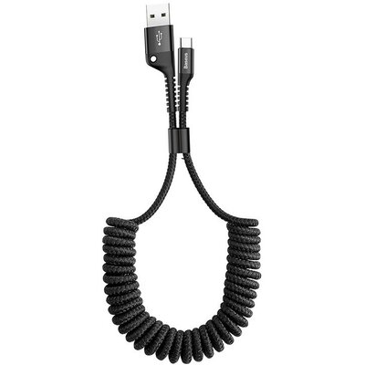 USB töltő- és adatkábel, USB Type-C, 100 cm, 2000 mA, spirálkábel, Baseus Fish Eye Spring, CATSR-01, fekete