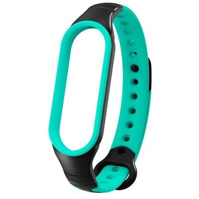 Xiaomi Mi Band 6, szilikon pótszíj, lyukacsos, légáteresztő, fekete/türkiz