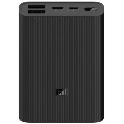 Külső akkumulátor, 10000 mAh, 22.5W, Okostelefonhoz és TabletPC-hez, 2 x USB aljzat, USB Type-C aljzat, LED-es, gyorstöltés, Xiaomi Mi Power Bank 3 Ultra Compact, fekete, gyári