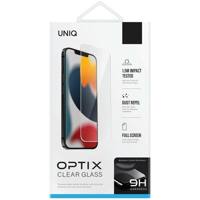 Apple iPhone 14 Plus, Kijelzővédő fólia, ütésálló fólia (az íves részre NEM hajlik rá!), Tempered Glass (edzett üveg), Uniq Optix Clear, Clear