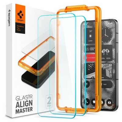 Nothing Phone 2, Kijelzővédő fólia, ütésálló fólia (az íves részre is!), Tempered Glass (edzett üveg), Full Cover, Spigen Glastr Alignmaster, Clear - 2 db /csomag