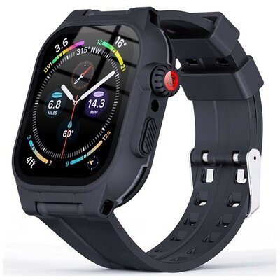 Apple Watch 7-9 (41 mm), Műanyag védőkeret, kijelzővédő üveggel, közepesen ütésálló, szíjjal, IP68, ShellBox, sötétkék