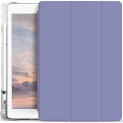 Apple iPad 10.2 (2019 / 2020 / 2021), mappa tok, Apple Pencil tartóval, átlátszó szilikon hátlap, Smart Case, Xprotector Smart Book Flip, lila