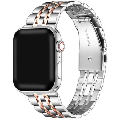 Apple Watch 4-6, SE, SE (2022) (38 / 40 mm) / Watch 7-9 (41 mm), fém pótszíj, rozsdamentes acél, két színű, Xprotector, ezüst/vörösarany