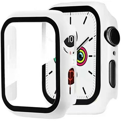 Apple Watch 7 (41mm), Műanyag védőkeret, kijelzővédő üveggel, közepesen ütésálló, szíj nélkül, fehér