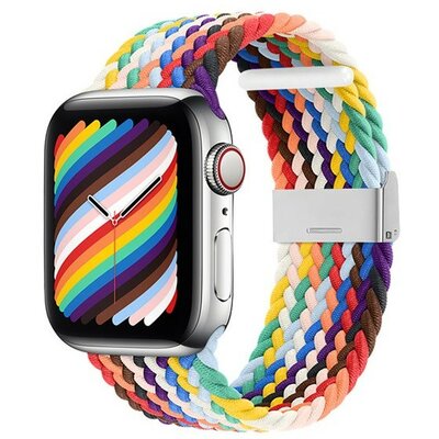 Apple Watch 1-6, SE, SE (2022) (42 / 44 mm) / Watch 7-9 (45 mm) / Watch Ultra (49 mm), textíl pótszíj, állítható, szőtt stílusú, szivárvány minta, színes