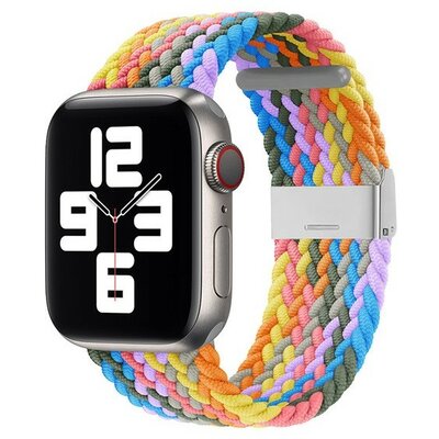 Apple Watch 1-6, SE, SE (2022) (42 / 44 mm) / Watch 7-9 (45 mm) / Watch Ultra (49 mm), textíl pótszíj, állítható, szőtt stílusú, szivárvány minta, sárga