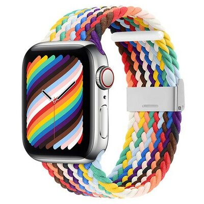 Apple Watch 1-6, SE, SE (2022) (38 / 40 mm) / Watch 7-9 (41 mm), textíl pótszíj, állítható, szőtt stílusú, szivárvány minta, színes