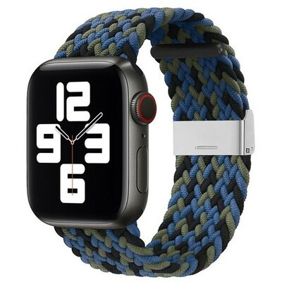 Apple Watch 1-6, SE, SE (2022) (38 / 40 mm) / Watch 7-9 (41 mm), textíl pótszíj, állítható, szőtt stílusú, kék/zöld/fekete