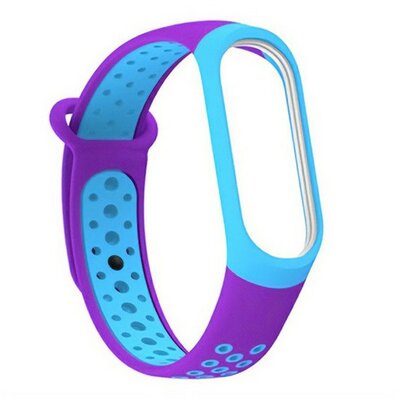 Xiaomi Mi Band 5 / Mi Band 6 / Mi Smart Band 7, szilikon pótszíj, állítható, lyukacsos, kék/lila