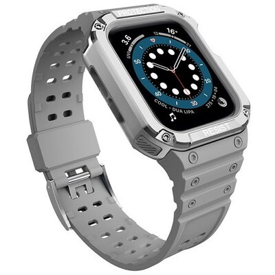 Apple Watch 1-6, SE, SE (2022) (42 / 44 mm) / Watch 7-9 (45 mm), Szilikon védőkeret, közepesen ütésálló, állítható szíjjal, kétszínű, szürke/ezüst