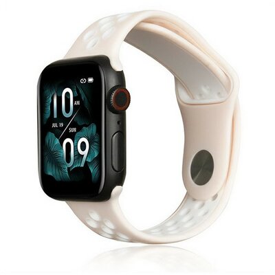 Apple Watch 1-6, SE, SE (2022) (42 / 44 mm) / Watch 7-9 (45 mm) / Watch Ultra (49 mm), szilikon pótszíj, állítható, lyukacsos, rózsaszín/fehér