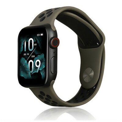 Apple Watch 1-6, SE, SE (2022) (42 / 44 mm) / Watch 7-9 (45 mm) / Watch Ultra (49 mm), szilikon pótszíj, állítható, lyukacsos, barna/fekete