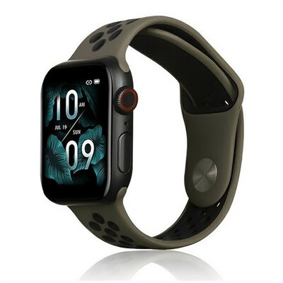 Apple Watch 1-6, SE, SE (2022) (38 / 40 mm) / Watch 7-9 (41 mm), szilikon pótszíj, állítható, lyukacsos, barna/fekete