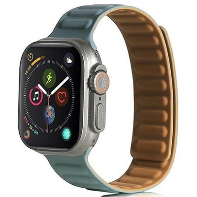 Apple Watch 1-6, SE, SE (2022) (42 / 44 mm) / Watch 7-9 (45 mm) / Watch Ultra (49 mm), szilikon pótszíj, mágneses zár, bőrhatású, 3D minta, zöld