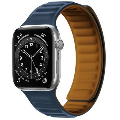 Apple Watch 1-6, SE, SE (2022) (42 / 44 mm) / Watch 7-9 (45 mm) / Watch Ultra (49 mm), szilikon pótszíj, mágneses zár, bőrhatású, 3D minta, sötétkék