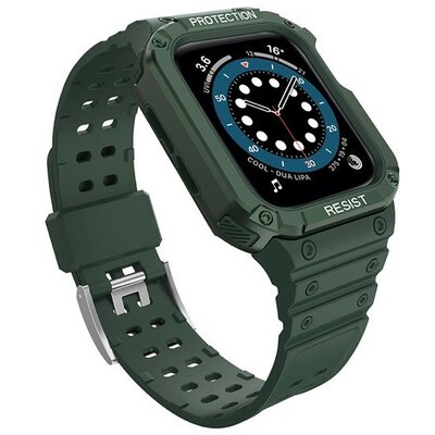 Apple Watch 1-6, SE, SE (2022) (38 / 40 mm) / Watch 7-9 (41 mm), Szilikon védőkeret, közepesen ütésálló, állítható szíjjal, sötétzöld