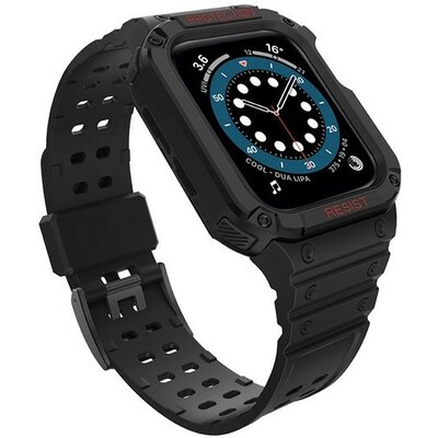 Apple Watch 1-6, SE, SE (2022) (38 / 40 mm) / Watch 7-9 (41 mm), Szilikon védőkeret, közepesen ütésálló, állítható szíjjal, fekete