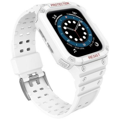 Apple Watch 1-6, SE, SE (2022) (38 / 40 mm) / Watch 7-9 (41 mm), Szilikon védőkeret, közepesen ütésálló, állítható szíjjal, fehér