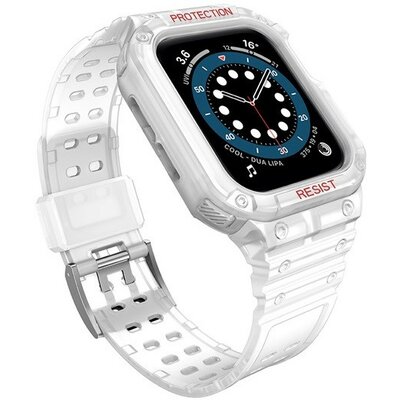 Apple Watch 1-6, SE, SE (2022) (38 / 40 mm) / Watch 7-9 (41 mm), Szilikon védőkeret, közepesen ütésálló, állítható szíjjal, átlátszó