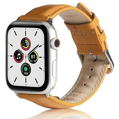 Apple Watch 1-6, SE, SE (2022) (38 / 40 mm) / Watch 7-9 (41 mm), szilikon pótszíj, bőrhatású, állítható, sárga